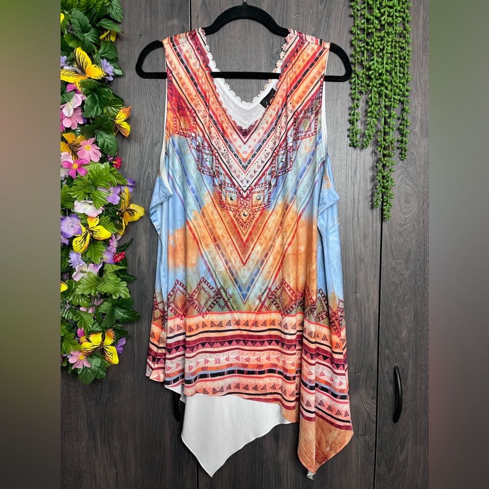 .|💙2/$40💙Simply Emma Sleeveless Asymmetrical V Neck Tank Top Size 2X